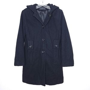 London Fog trench coat women's s wool blend black hooded soft warm & lined